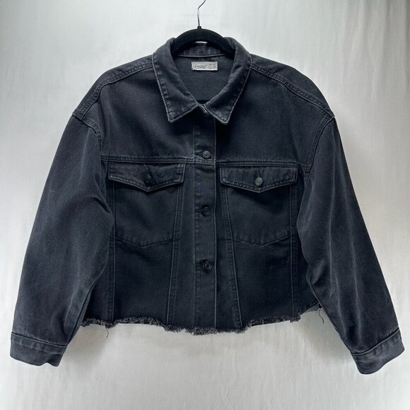Elia.Cher Jackets & Blazers - Elia Cher Cropped Denim Jacket Womens XL Pockets Frayed Hem Biker Grunge Black